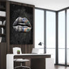 Money Lips stretched canvas displayed from an angle in a room - part of our high quality canvas lips wall art collection