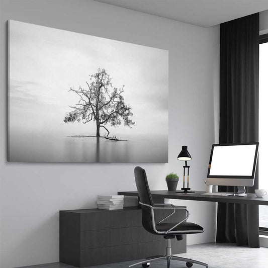 Floral print of Sole Mangrove on a stretched canvas displayed from an angle in a room