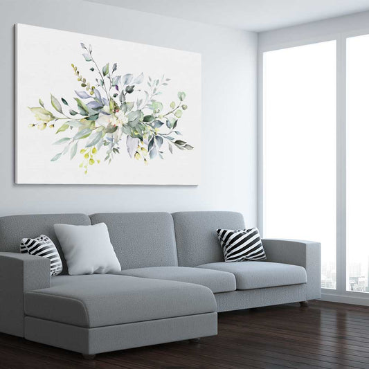 Floral print of Watercolour Floral on a stretched canvas displayed from an angle in a room