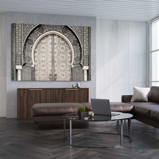 Ancient Morocco stretched canvas displayed from an angle in a room is a high quality print in our city skyline, travel prints and maps collection