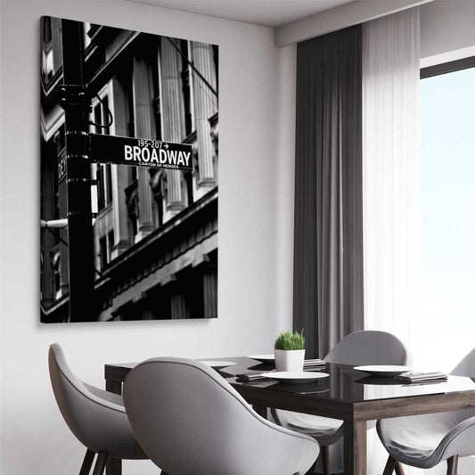 Broadway stretched canvas displayed from an angle in a room is a high quality print in our city skyline, travel prints and maps collection