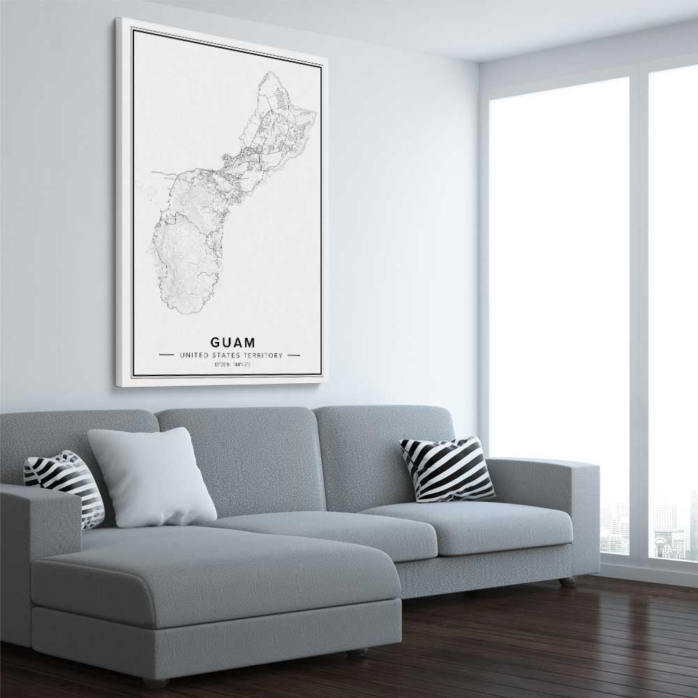 Hagatna City stretched canvas displayed from an angle in a room is a high quality print in our city skyline, travel prints and maps collection