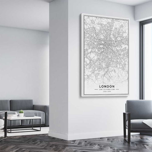 London City stretched canvas displayed from an angle in a room is a high quality print in our city skyline, travel prints and maps collection