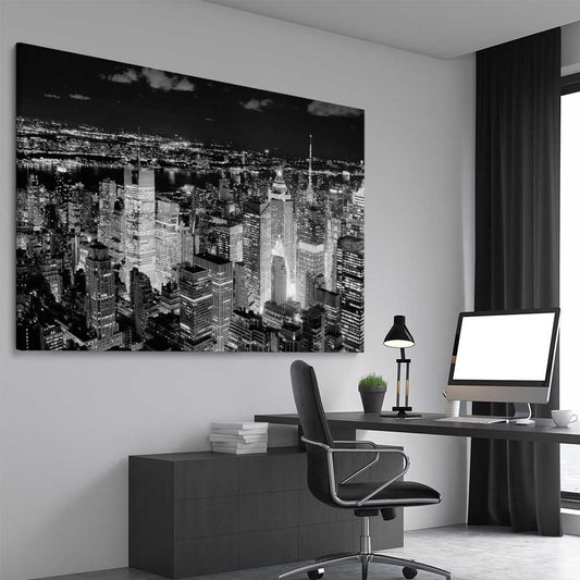 New York Cityscape stretched canvas displayed from an angle in a room is a high quality print in our city skyline, travel prints and maps collection