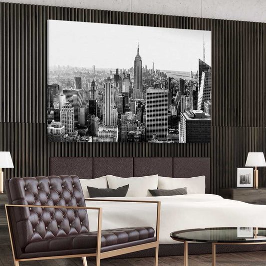 New York Skyline stretched canvas displayed from an angle in a room is a high quality print in our city skyline, travel prints and maps collection