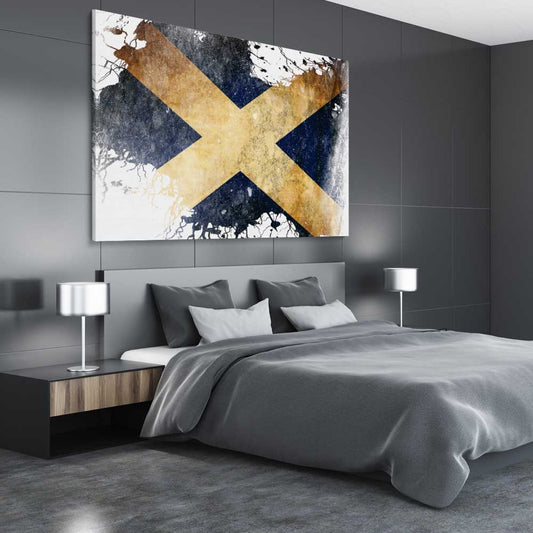 Scottish Flag stretched canvas displayed from an angle in a room is a high quality print in our city skyline, travel prints and maps collection