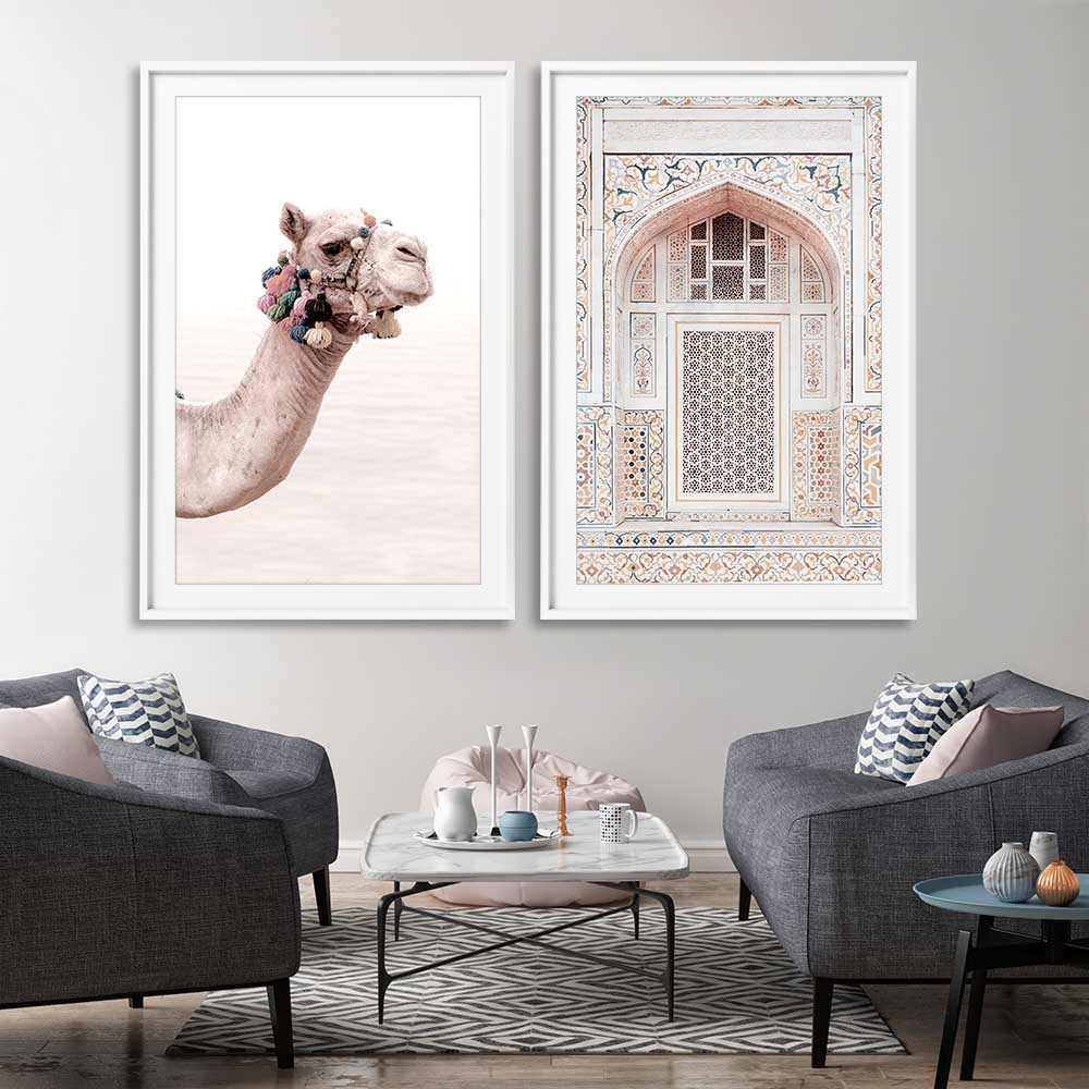 Taj in Arga Pair stretched canvas displayed from an angle in a room is a high quality print in our city skyline, travel prints and maps collection