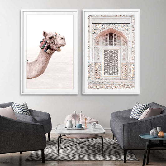 Taj in Arga Pair stretched canvas displayed from an angle in a room is a high quality print in our city skyline, travel prints and maps collection