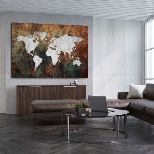 World Grunge stretched canvas displayed from an angle in a room is a high quality print in our city skyline, travel prints and maps collection
