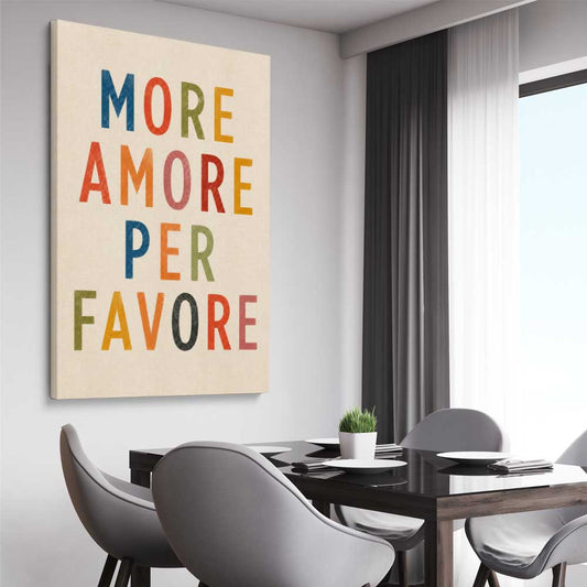 More Amore stretched canvas displayed from an angle in a room is a high quality print in our city skyline, travel prints and maps collection