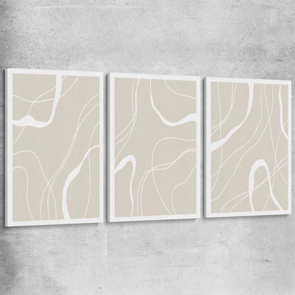 Beige Lines Set stretched canvas - part of our high quality canvas abstract wall art collection