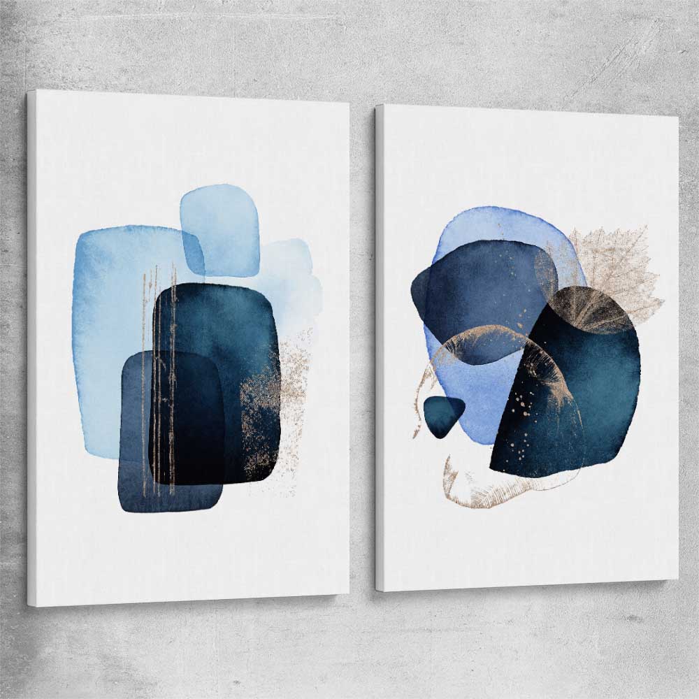 Blue Ivory Pair stretched canvas - part of our high quality canvas abstract wall art collection