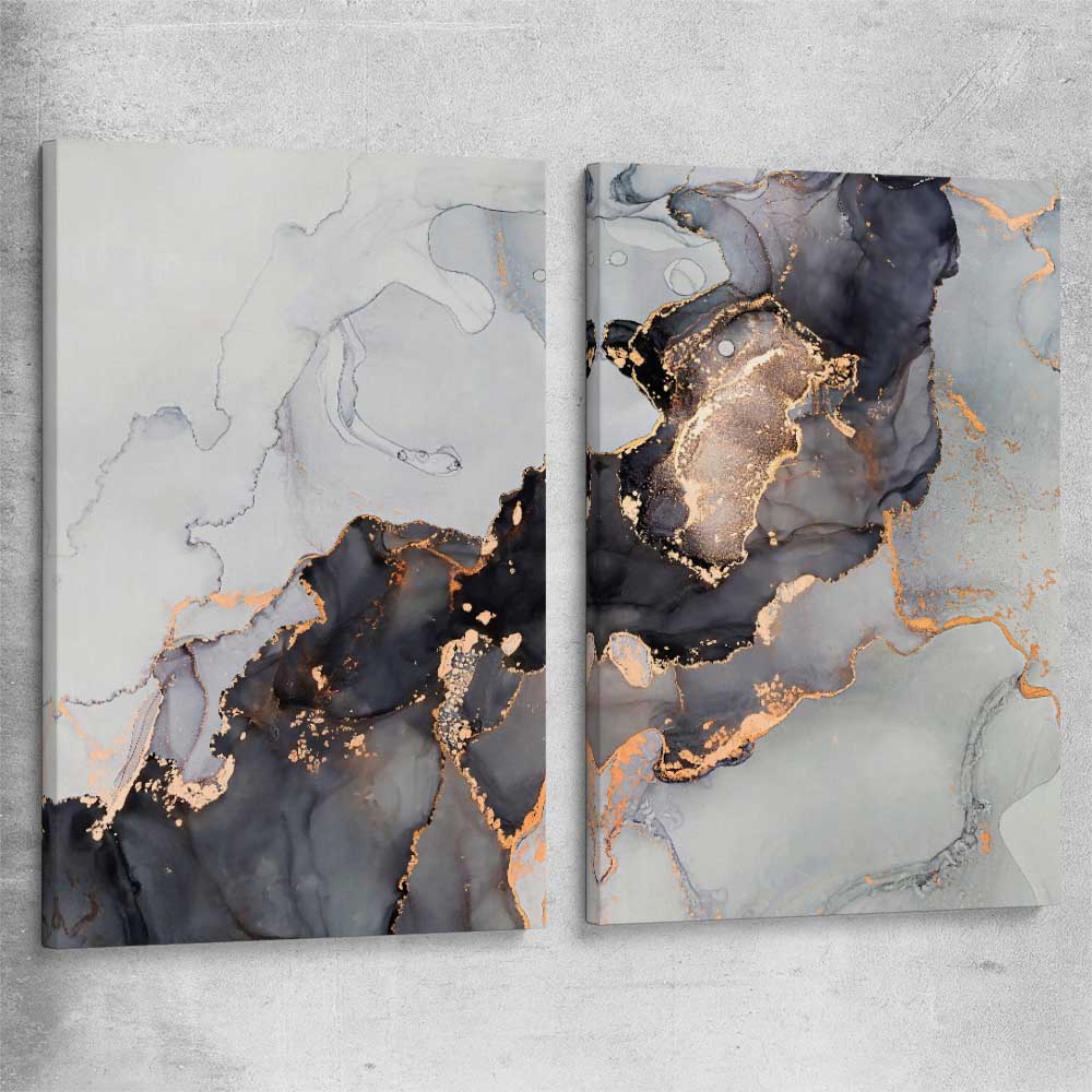 Darkened Gold Pair stretched canvas - part of our high quality canvas abstract wall art collection