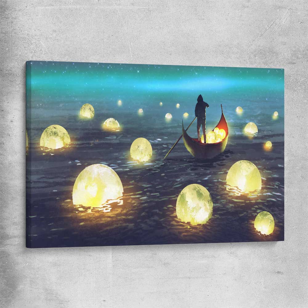 Glowing Moons stretched canvas - part of our high quality canvas abstract wall art collection