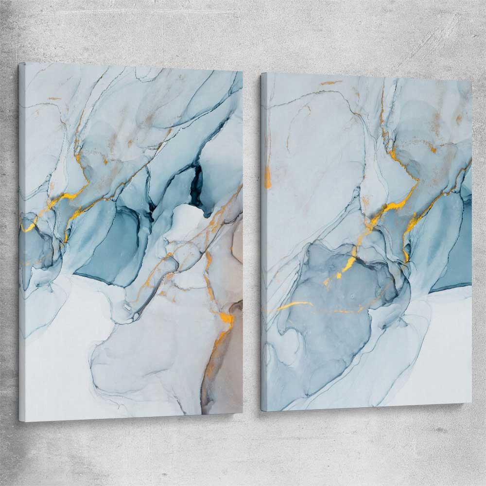 Golden Veins Pair stretched canvas - part of our high quality canvas abstract wall art collection