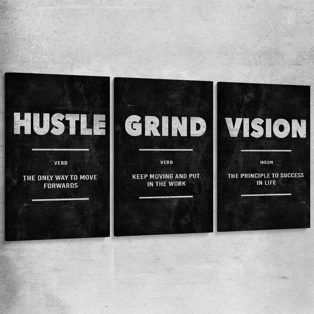 Inspirational wall art print of Hustle Definition Set on a stretched canvas