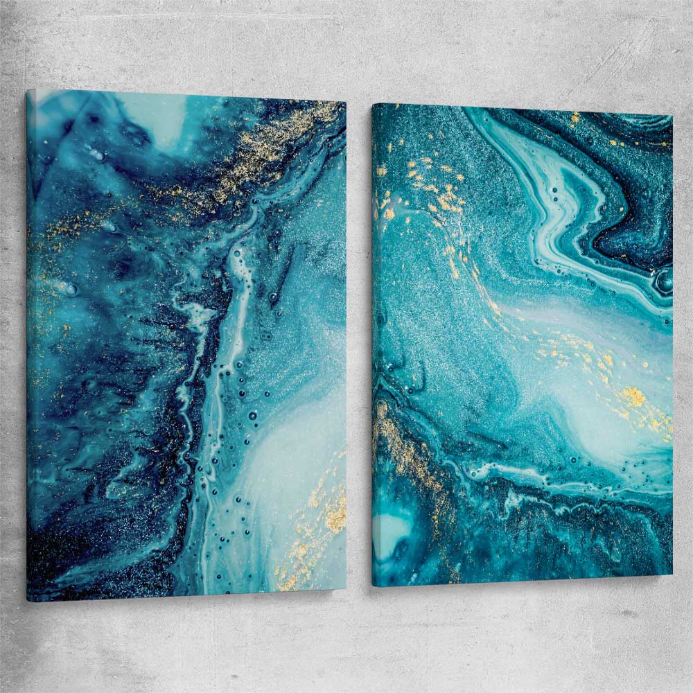 Turquoise Ocean Pair stretched canvas - part of our high quality canvas abstract wall art collection