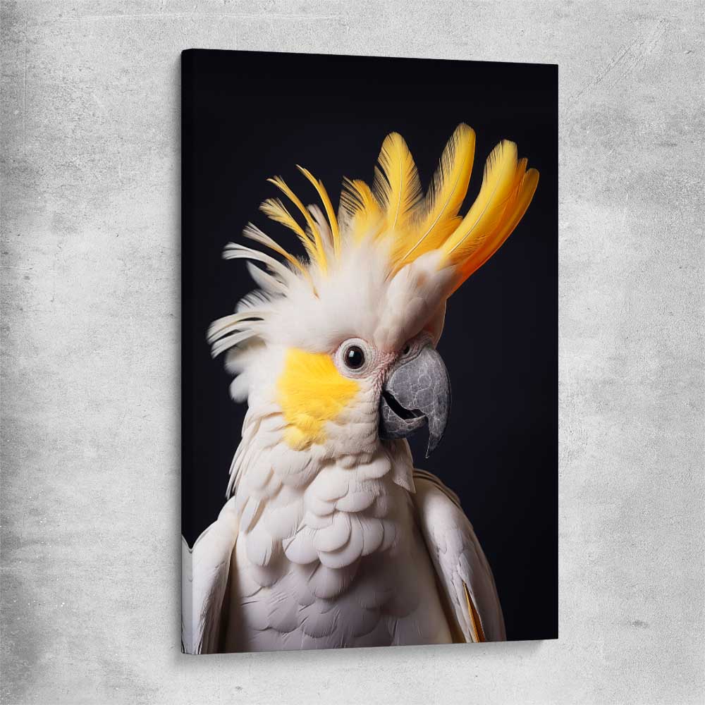 Animal wall art and canvas prints of Yellow Cockatoo One on a stretched canvas
