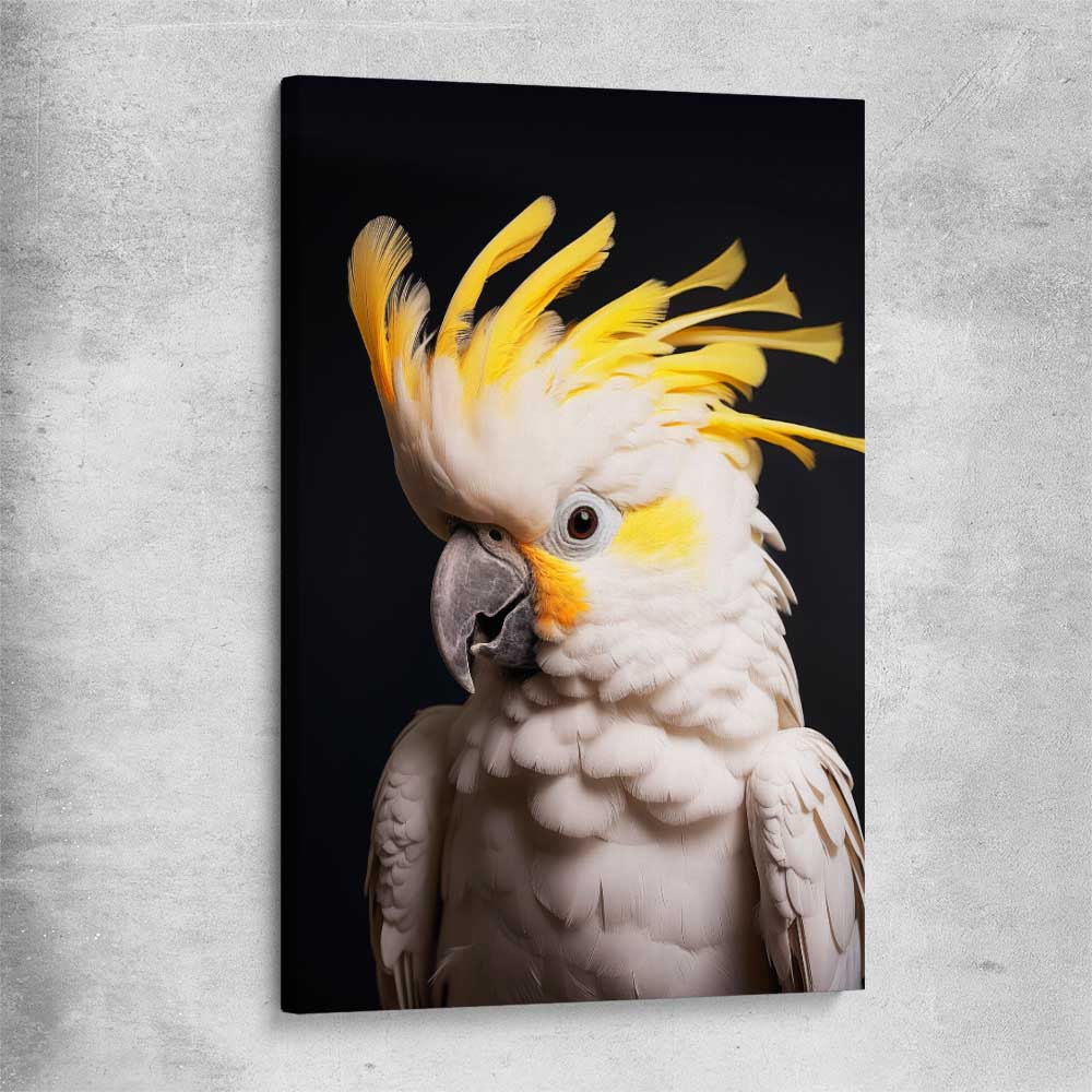 Animal wall art and canvas prints of Yellow Cockatoo Two on a stretched canvas