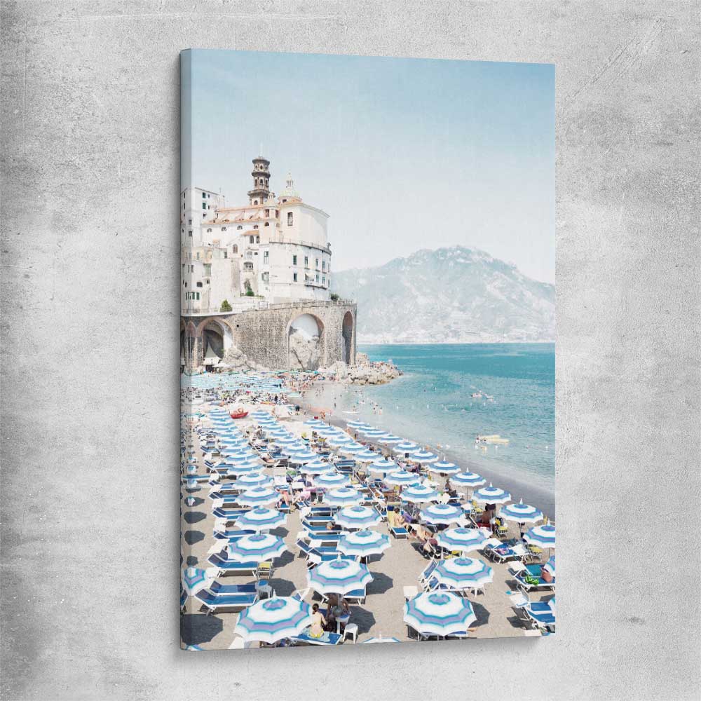 Beach and coastal wall art print of Amalfi Coast on a stretched canvas