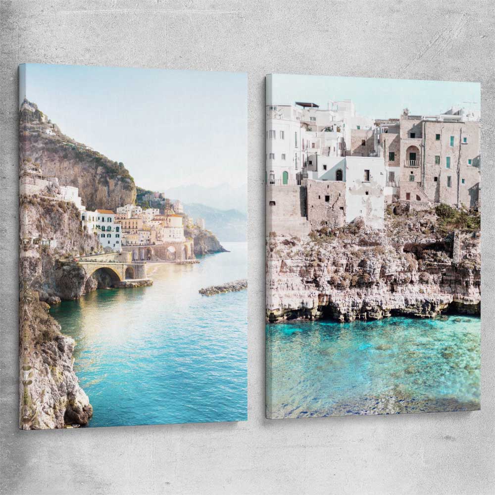 Beach and coastal wall art print of Amalfi Edge Pair on a stretched canvas
