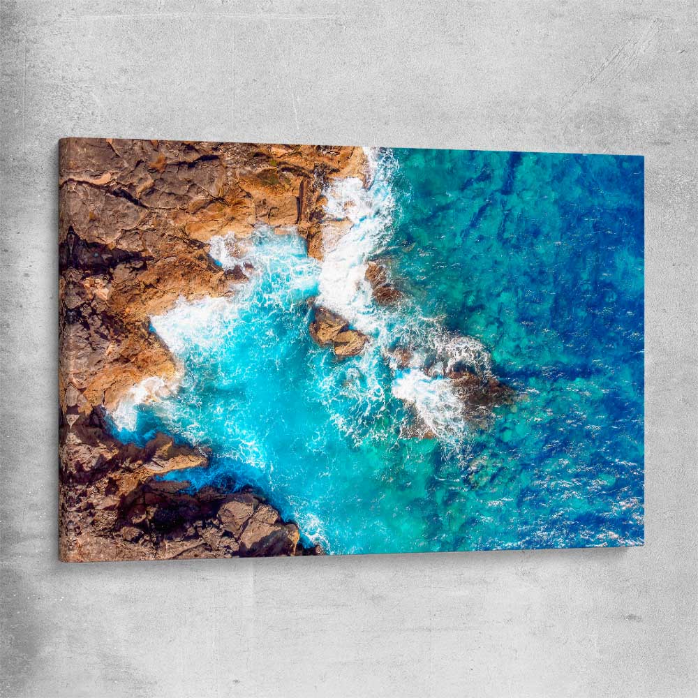 Beach and coastal wall art print of Azure Blue Sea on a stretched canvas