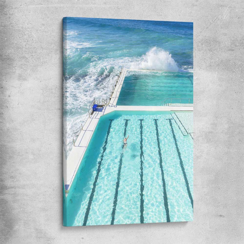 Beach and coastal wall art print of Bondi Iceberg on a stretched canvas