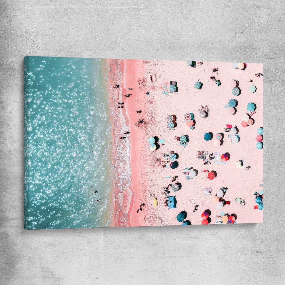 Beach and coastal wall art print of Bondi Pink Aerial on a stretched canvas