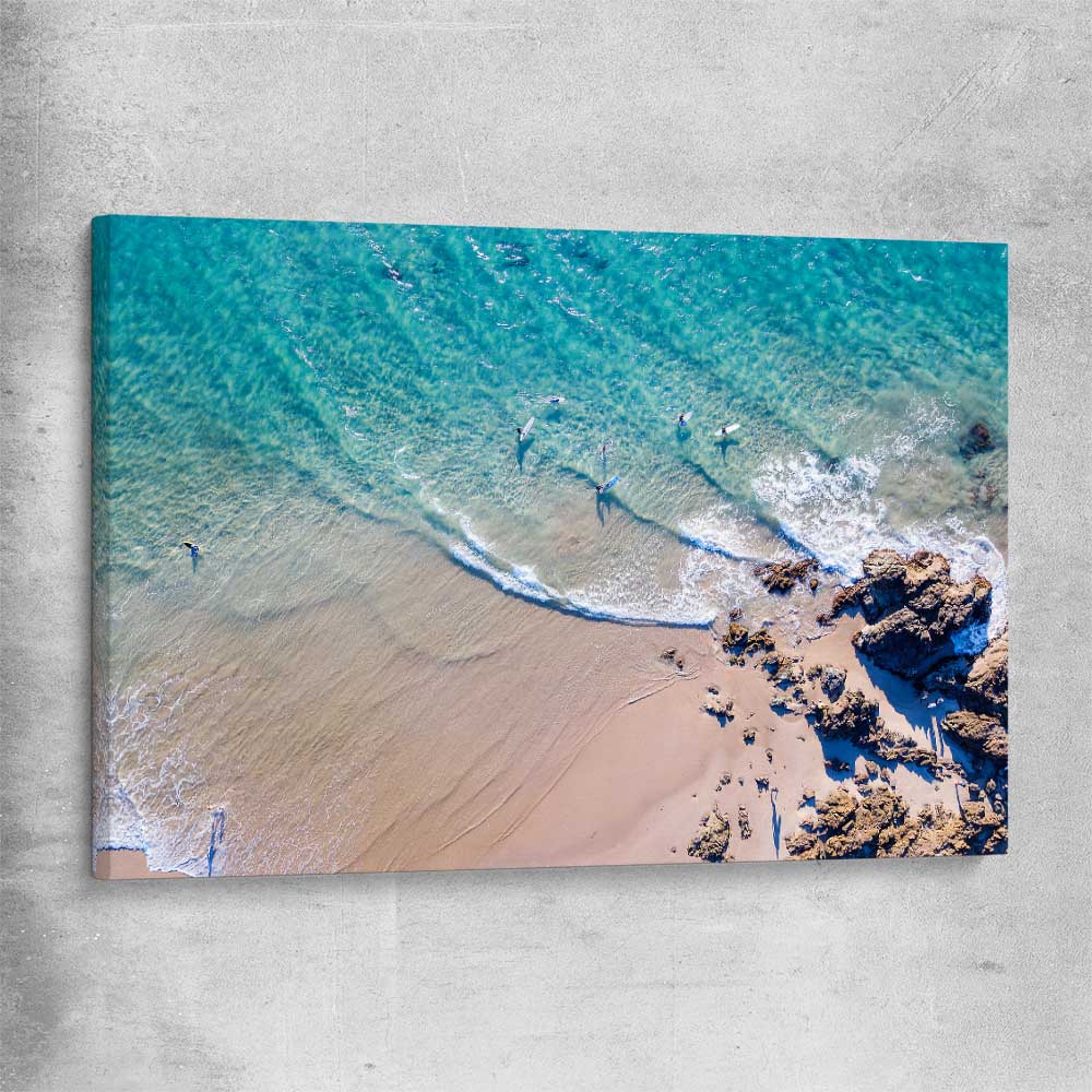 Beach and coastal wall art print of Byron Bay Rocks on a stretched canvas