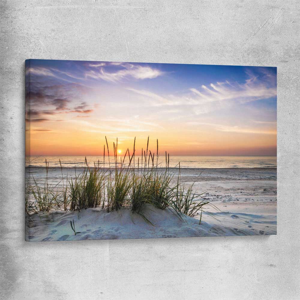 Beach and coastal wall art print of Calming Sunset on a stretched canvas