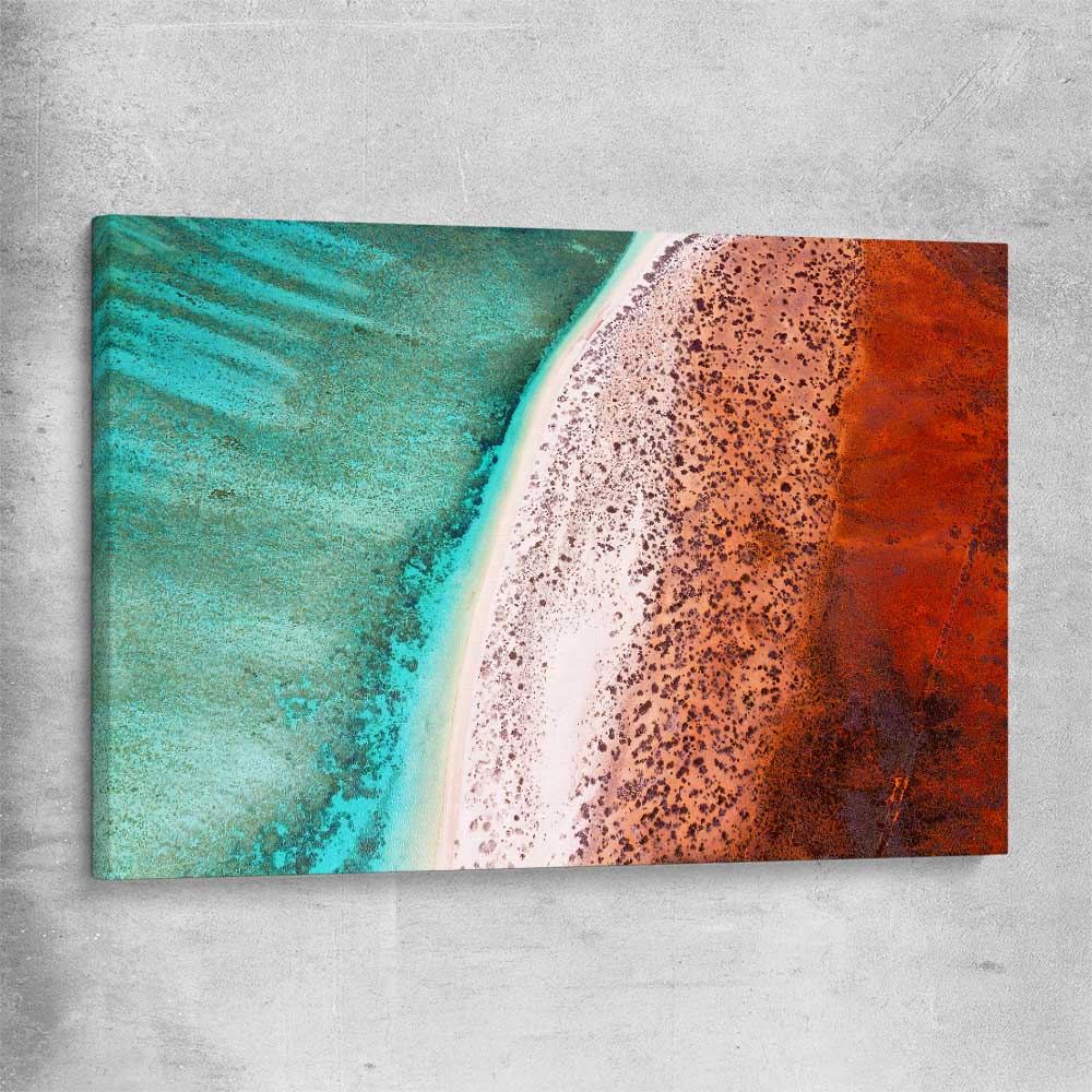 Beach and coastal wall art print of Cape Range Aerial on a stretched canvas