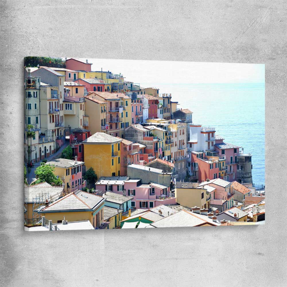Beach and coastal wall art print of Cinque Terre on a stretched canvas