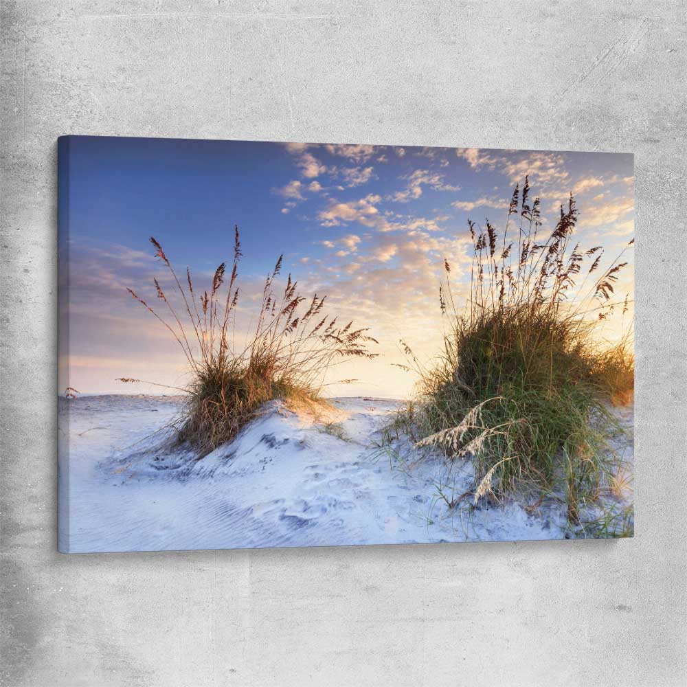 Beach and coastal wall art print of Coastal Sunrise on a stretched canvas