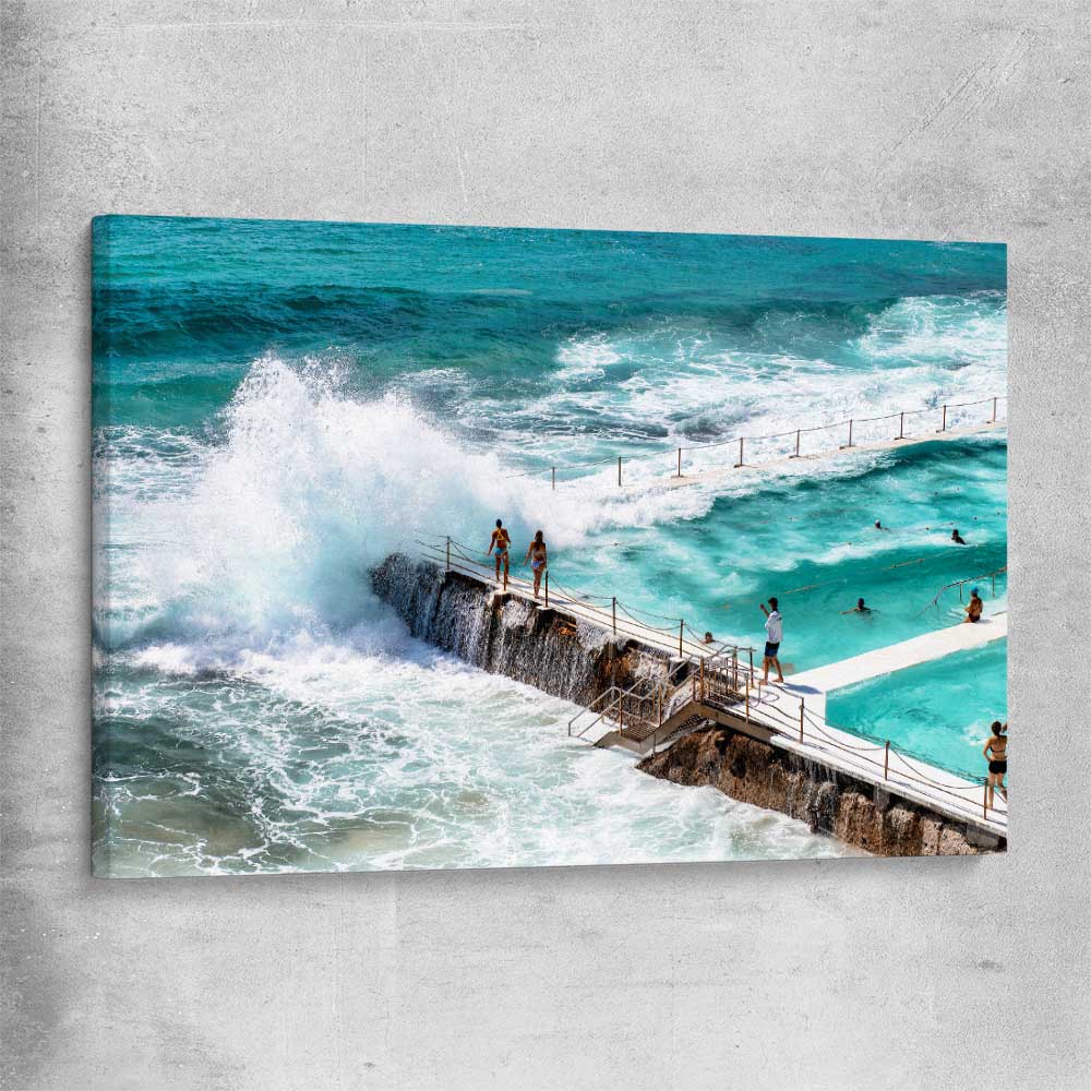 Beach and coastal wall art print of Freezing Icebergs on a stretched canvas