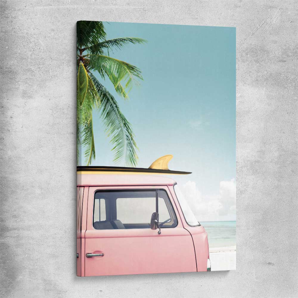 Beach and coastal wall art print of Pink Combi on a stretched canvas
