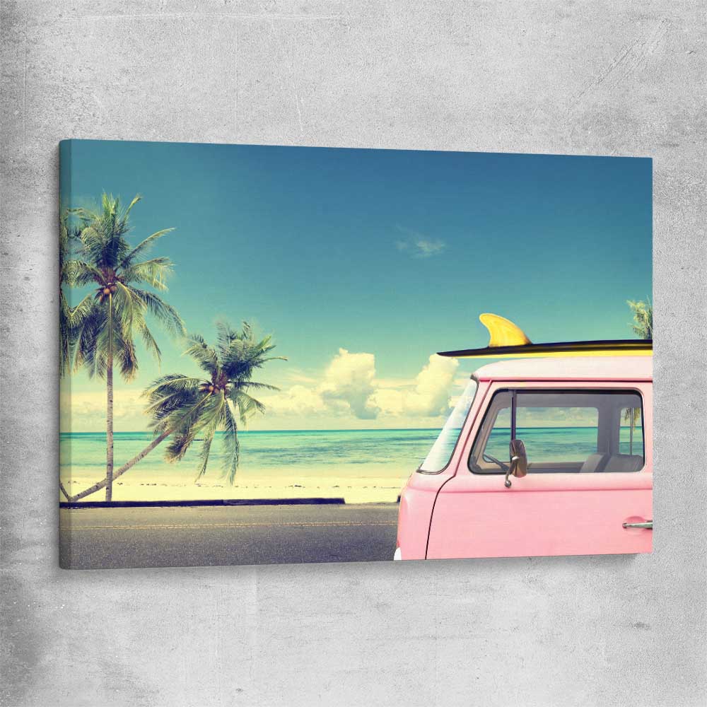 Beach and coastal wall art print of Pink Combi Surf on a stretched canvas