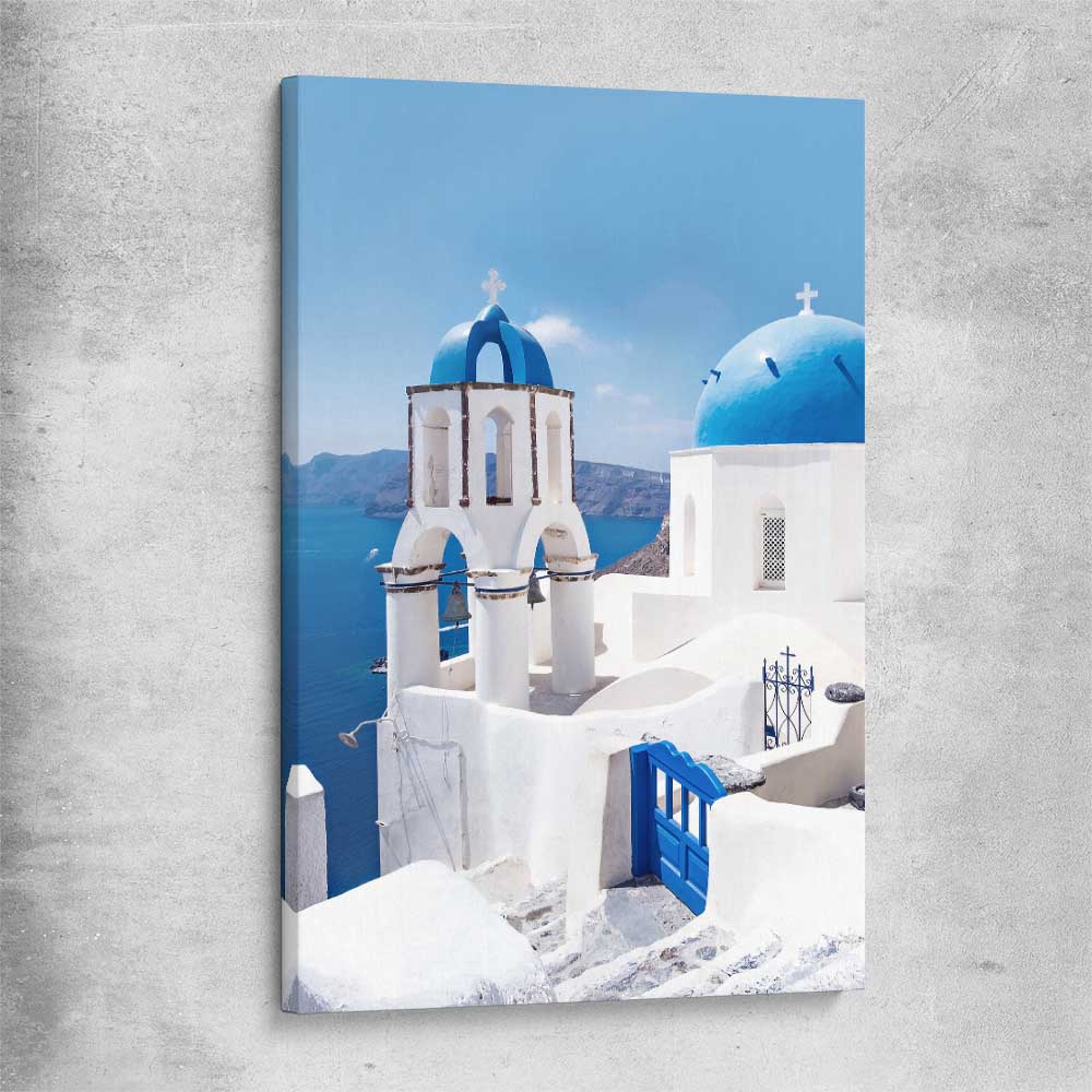 Beach and coastal wall art print of Santorini Dreaming on a stretched canvas