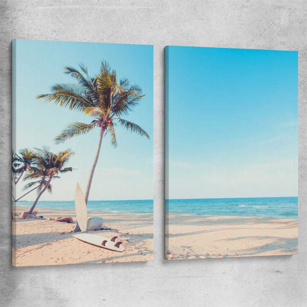 Beach and coastal wall art print of Surfing Break Pair on a stretched canvas