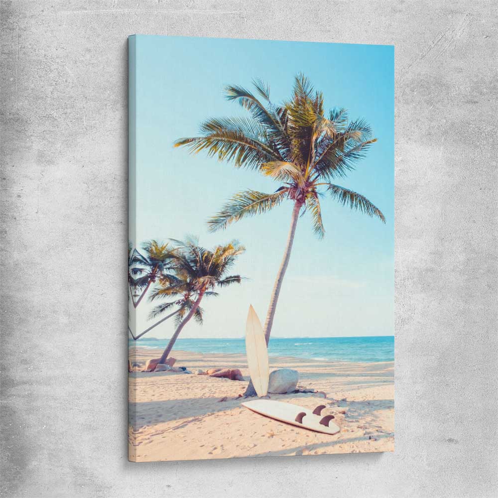 Beach and coastal wall art print of Surfing Break on a stretched canvas