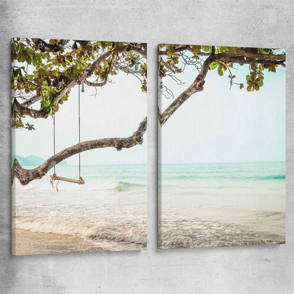 Beach and coastal wall art print of Tropical Beach Pair on a stretched canvas