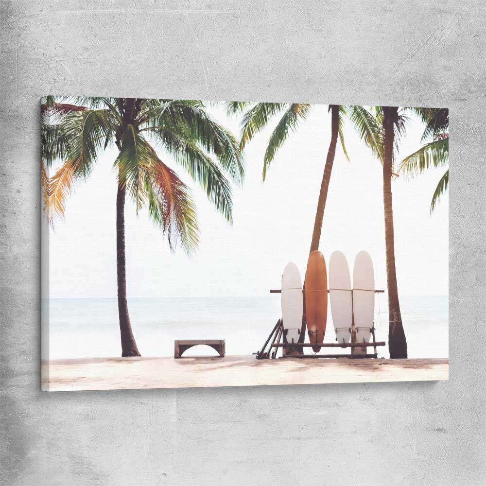 Beach and coastal wall art print of Tropical Boards on a stretched canvas