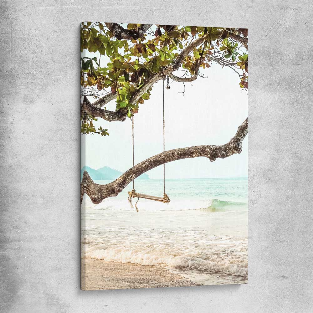 Beach and coastal wall art print of Tropical Swing on a stretched canvas
