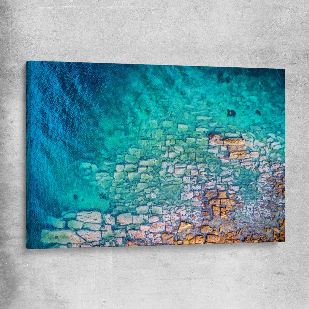 Beach and coastal wall art print of Watsons Bay Rocks on a stretched canvas