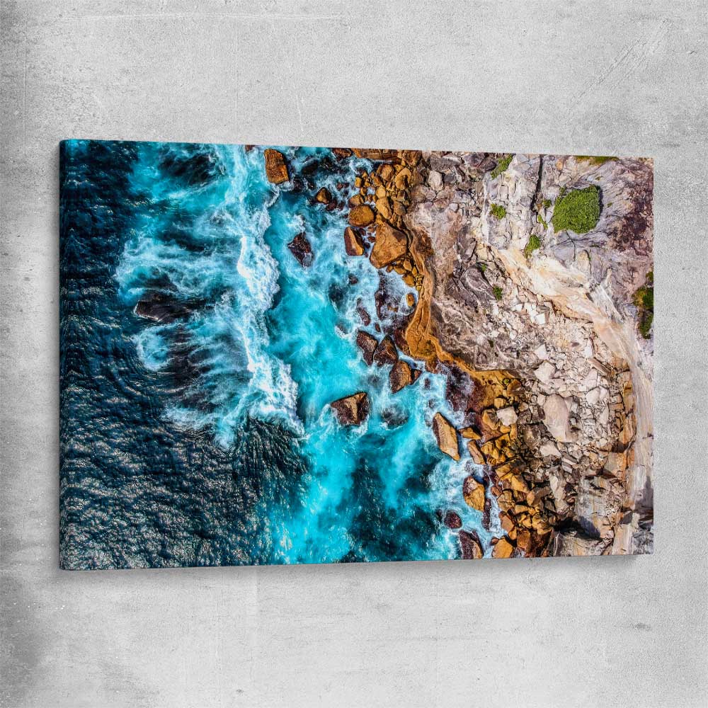 Beach and coastal wall art print of Watsons Bay Waves on a stretched canvas