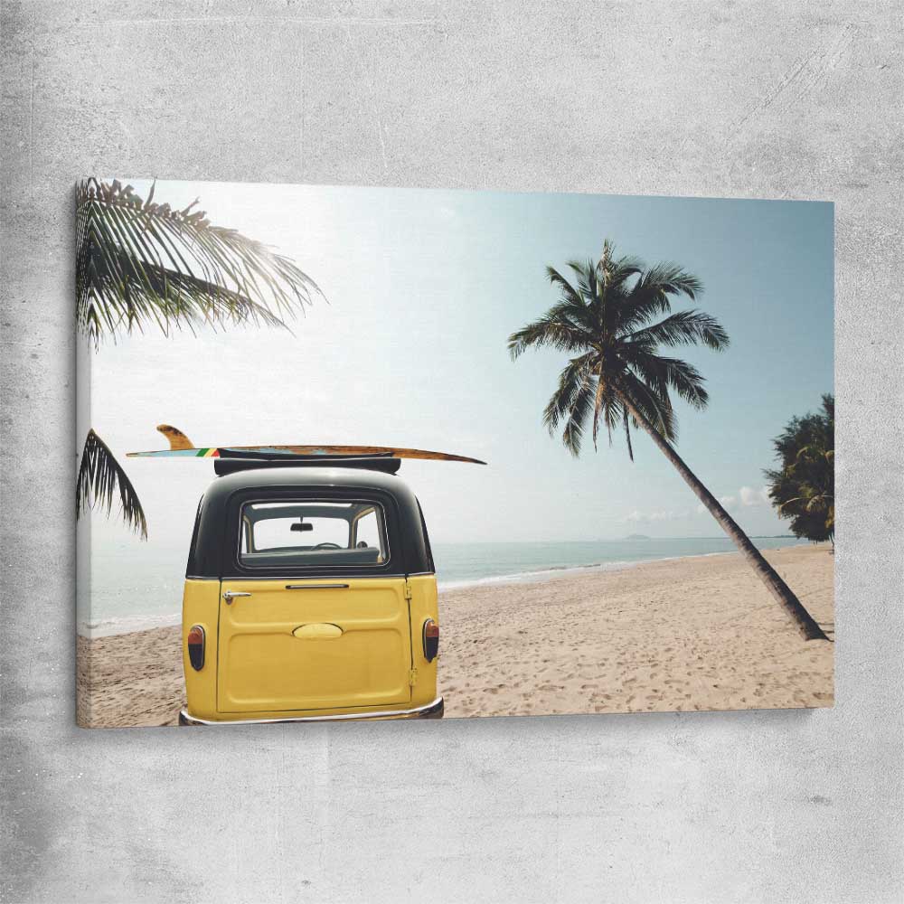 Beach and coastal wall art print of Yellow Combi Surf on a stretched canvas