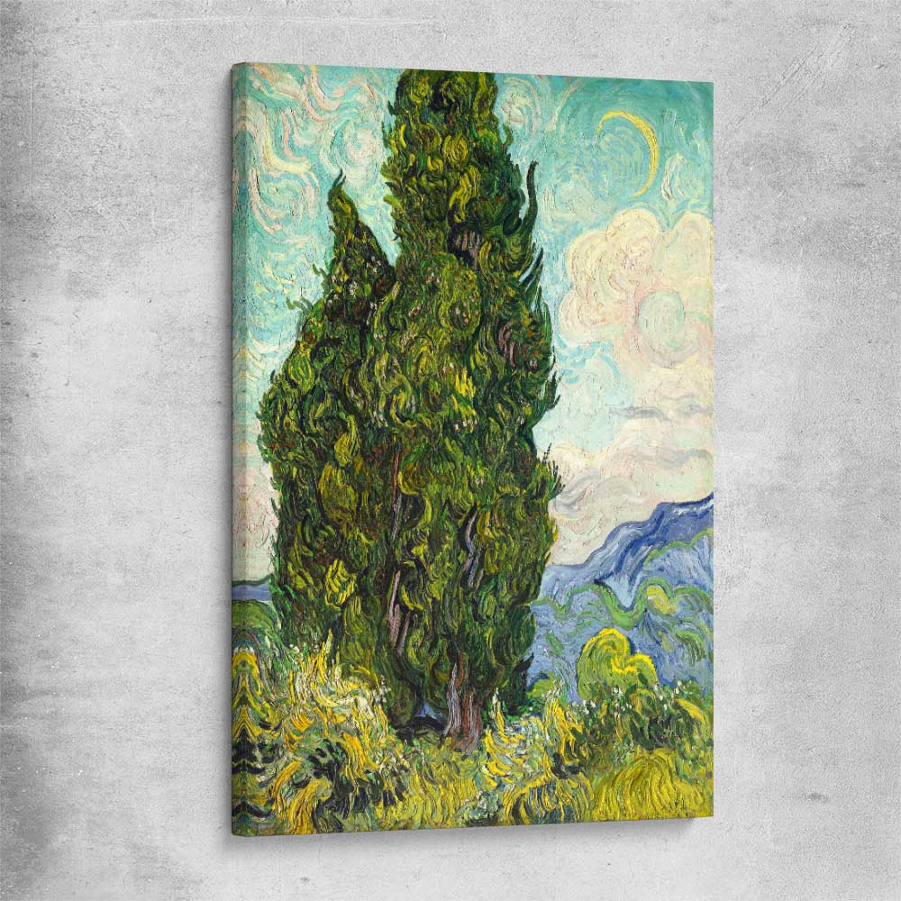 Classic wall art and canvas print of Cypresses Van Gogh on a stretched canvas