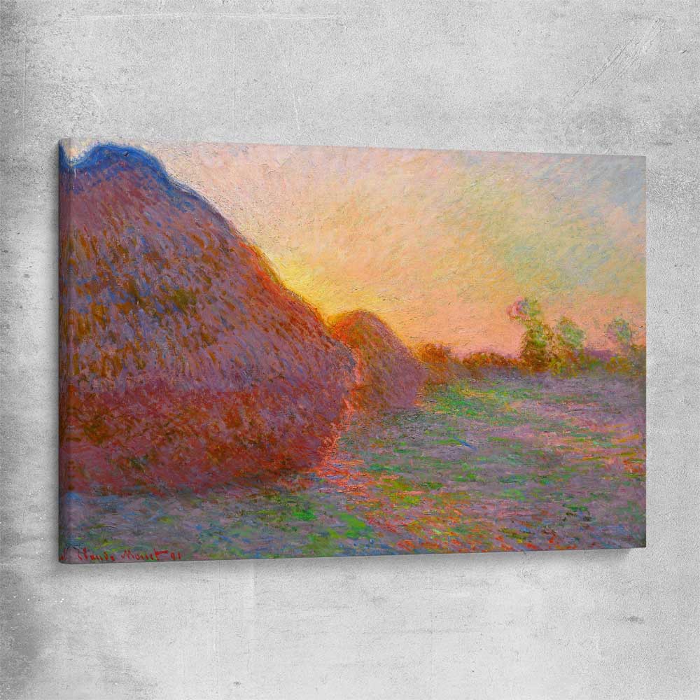 Classic wall art and canvas print of Haystacks Claude Monet on a stretched canvas