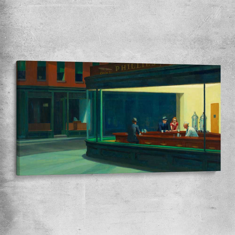 Classic wall art and canvas print of Nighthawks Edward Hopper on a stretched canvas