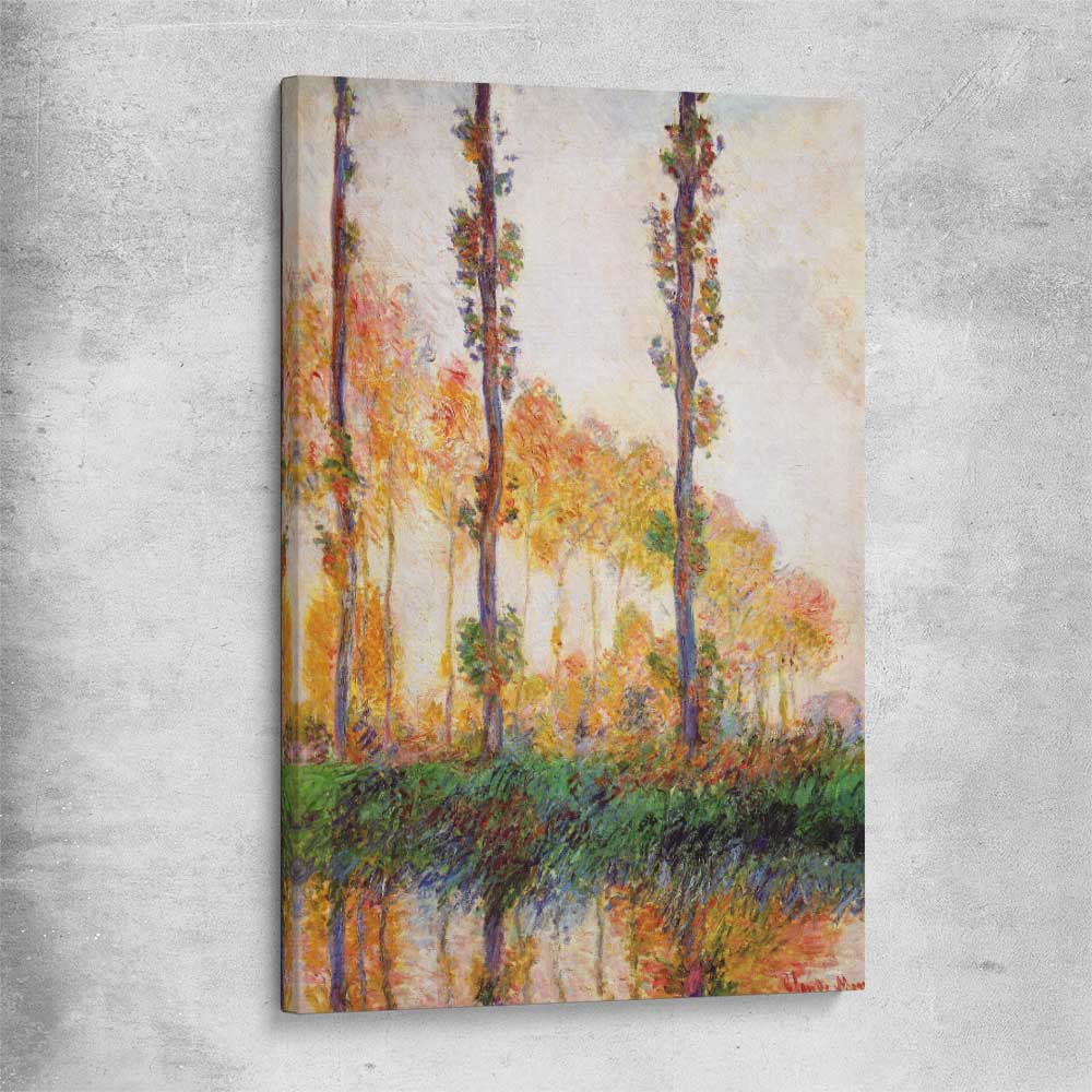 Classic wall art and canvas print of Poplars Claude Monet on a stretched canvas