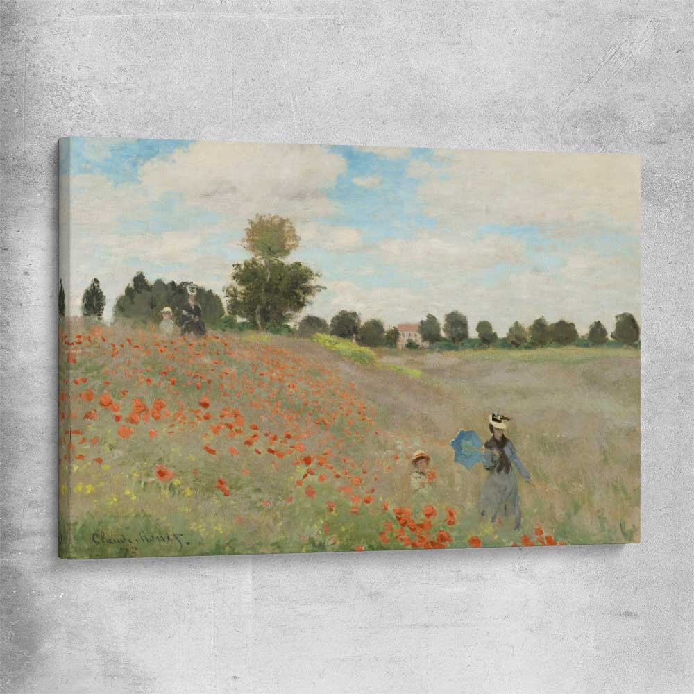 Classic wall art and canvas print of Poppy Field Claude Monet on a stretched canvas